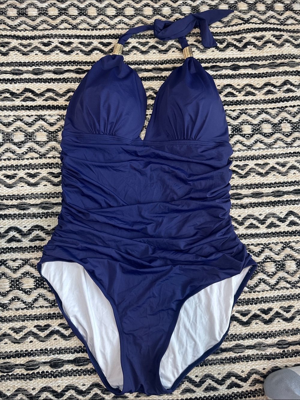 Navy Blue Ruched Halter Kids One-Piece Swimsuit